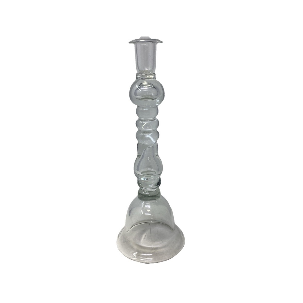 Large Hand Blown Art Candlestick Holder Crystal Clear Bell Bottom 16"